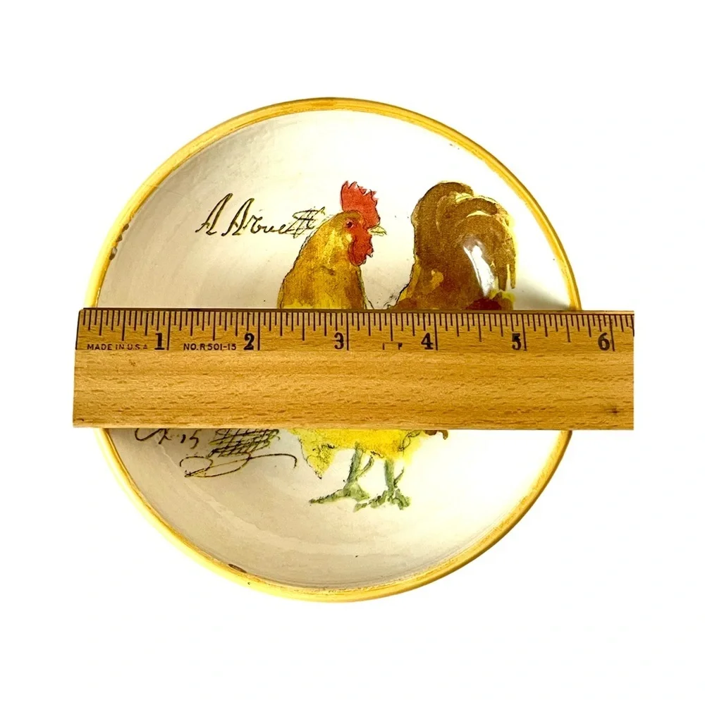 Williams Sonoma Pair Rooster Script 5.75” Rustic Dipping Bowls Dishes Italy 2005